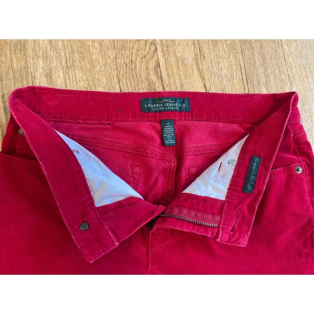Lauren Ralph Lauren Red Corduroy Pants Classic Straight Leg Size 4 Stretch